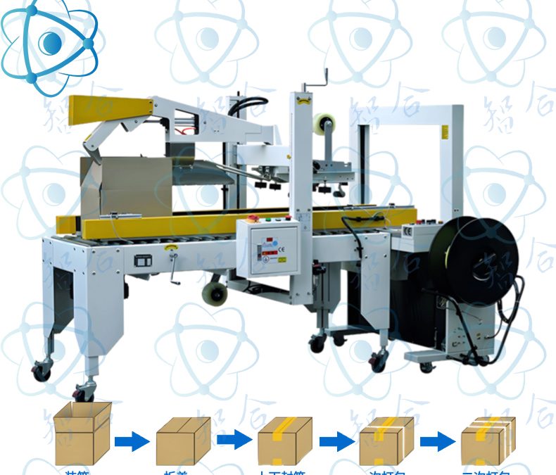Automatic Flap Folding Carton Sealer with Strapping Unit